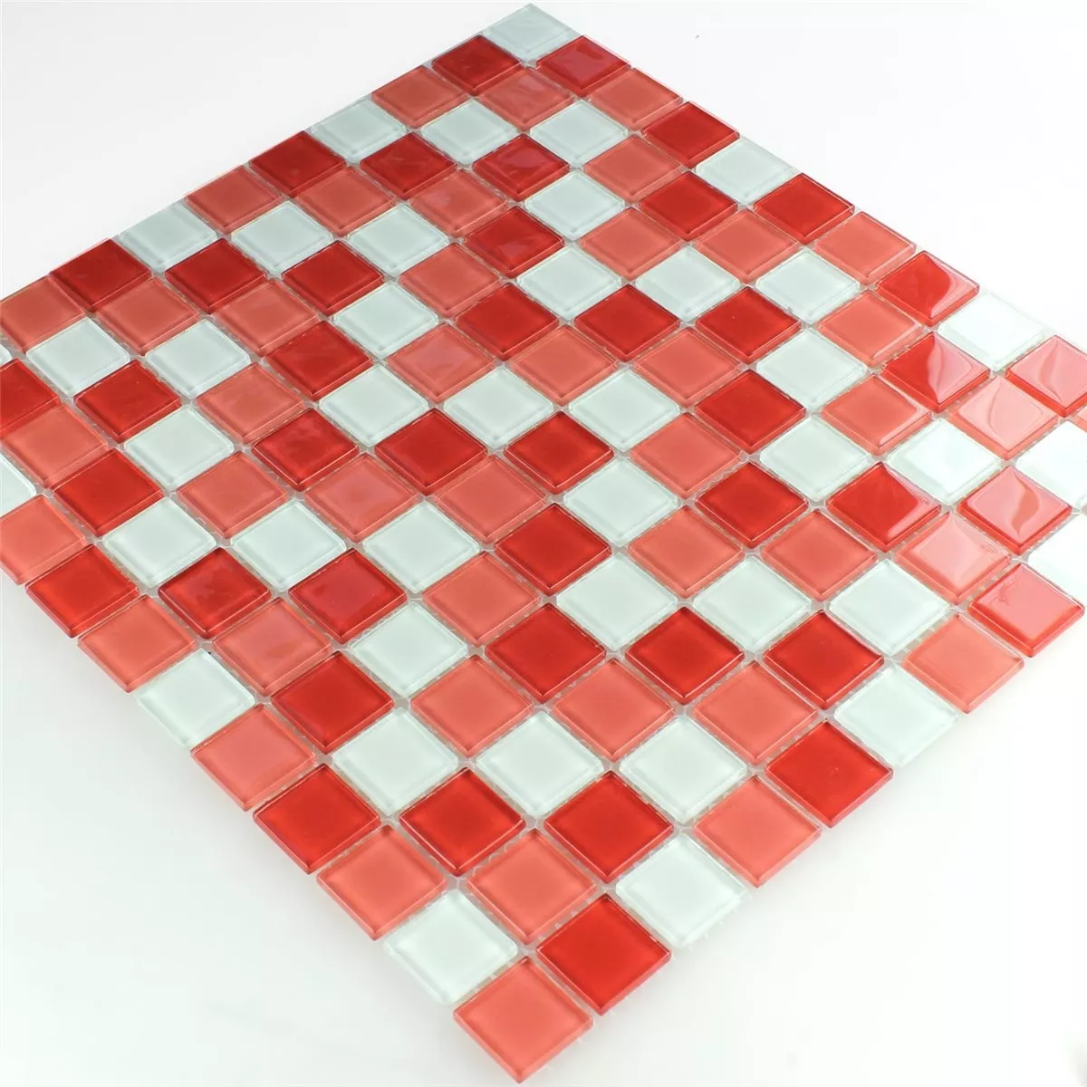 Stakleni Mozaik Pločice Kozarica Bijela Crvena Mix 25x25x4mm