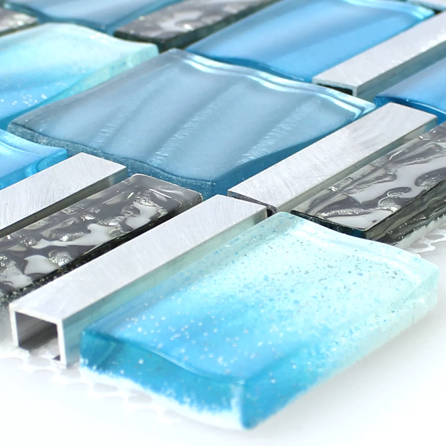 Mozaik Pločice Staklo Aluminij Plava Srebrna Mix
