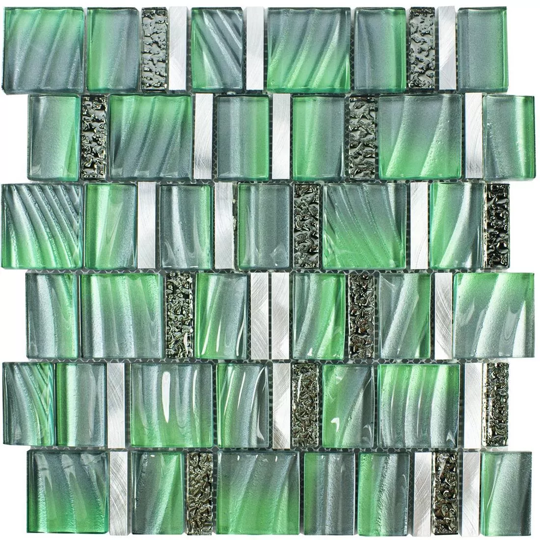 Uzorak Staklo Metal Mozaik Pločice Union Zelena Srebrna