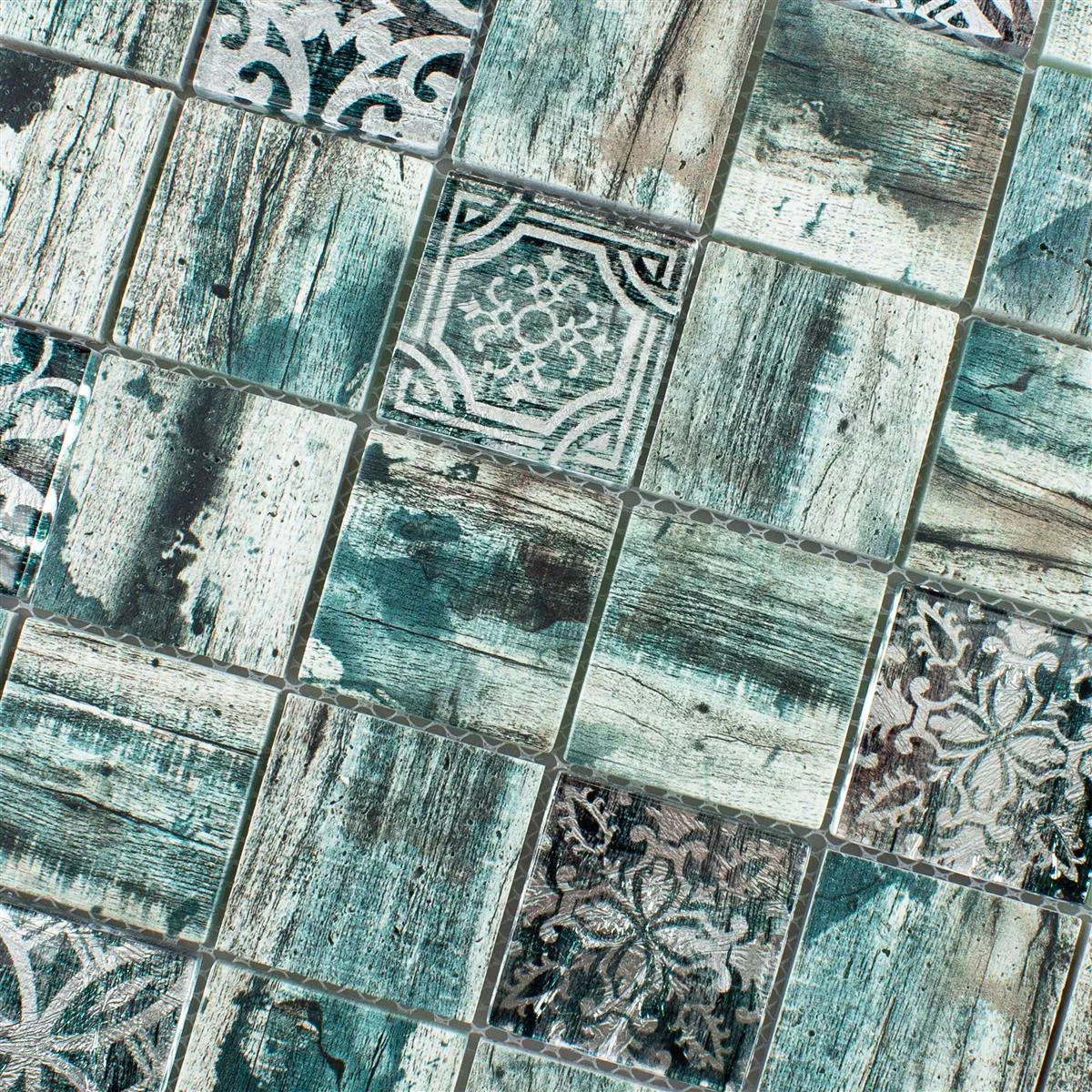 Stakleni Mozaik Pločice Imitacija Drva Norwalk Siva Smeđa Zelena Q48