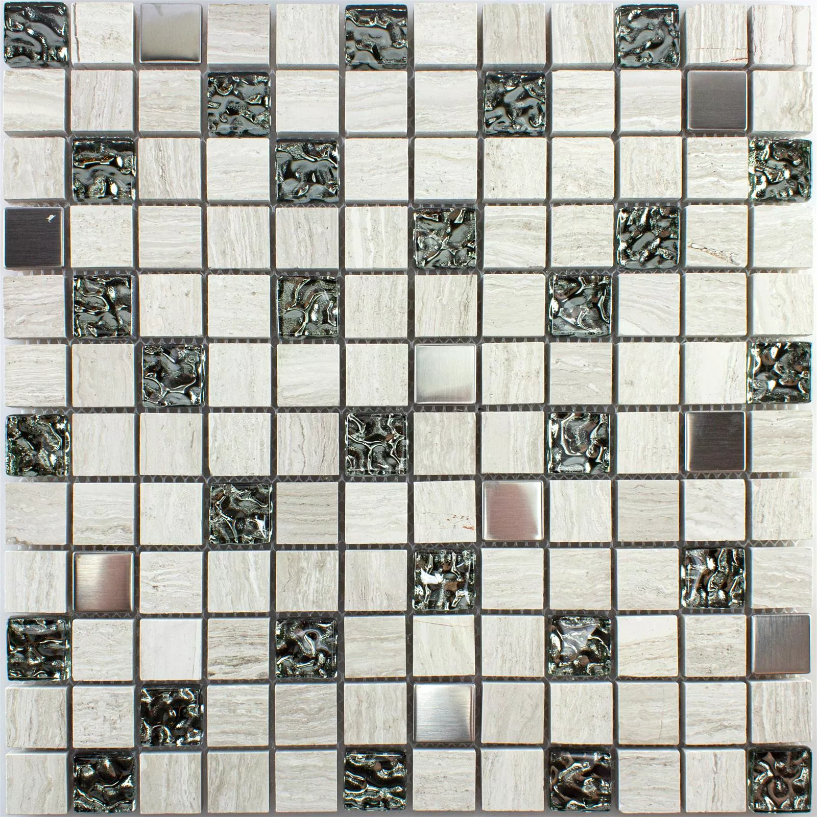 Staklo Prirodni Kamen Metal Mozaik Pločice Fulda Siva Srebrna