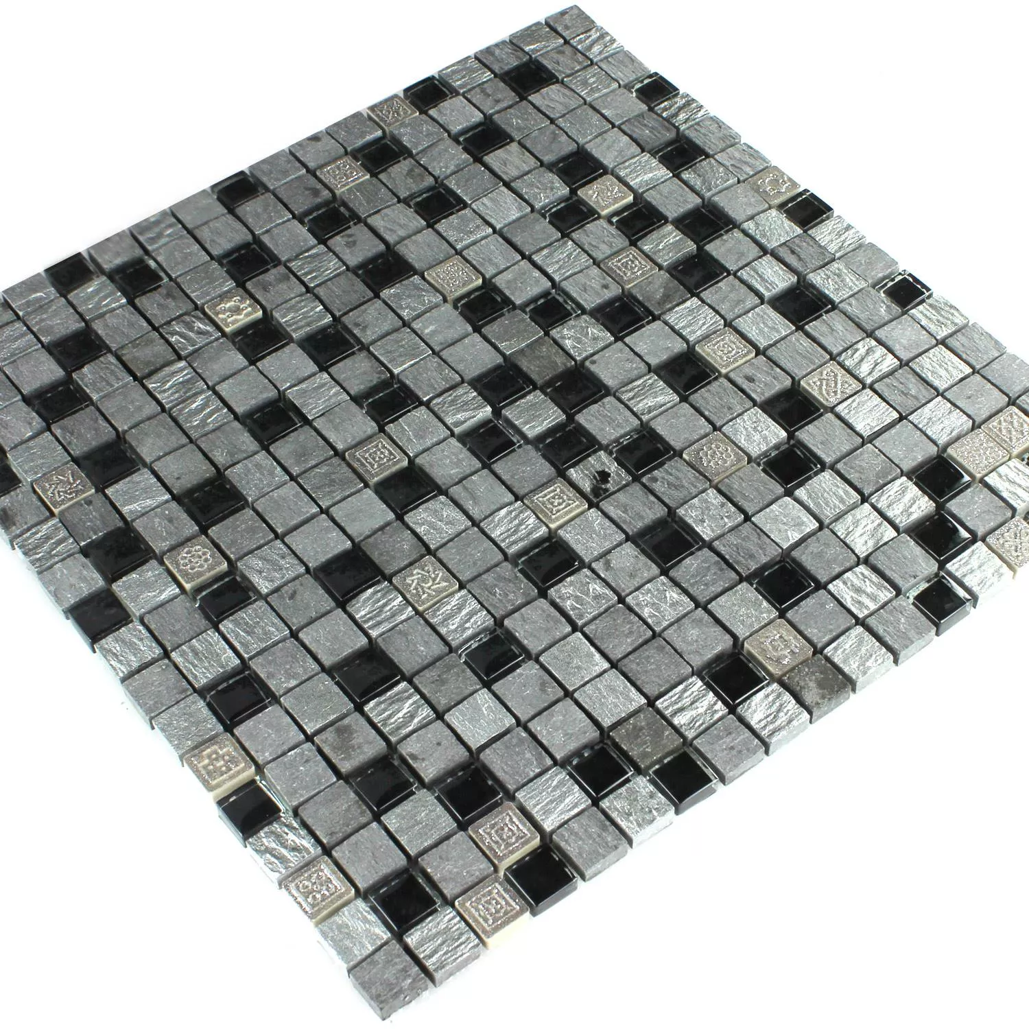Mozaik Pločice Staklo Prirodni Kamen Srebrna Crna