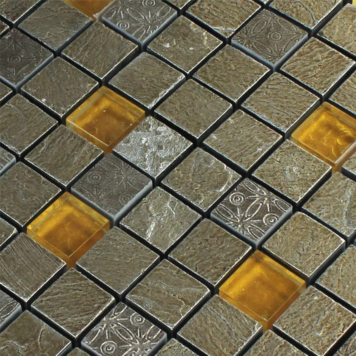 Mozaik Pločice Staklo Prirodni Kamen Siva Narančasta