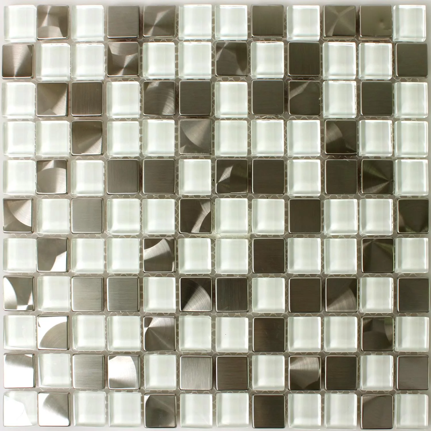 Uzorak Mozaik Pločice Čelik Staklo Bijela Srebrna