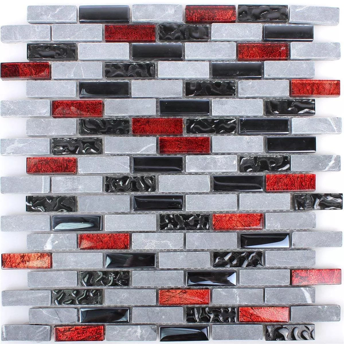 Stakleni Mozaik Pločice Od Prirodnog Kamena Marley Crna Crvena Siva