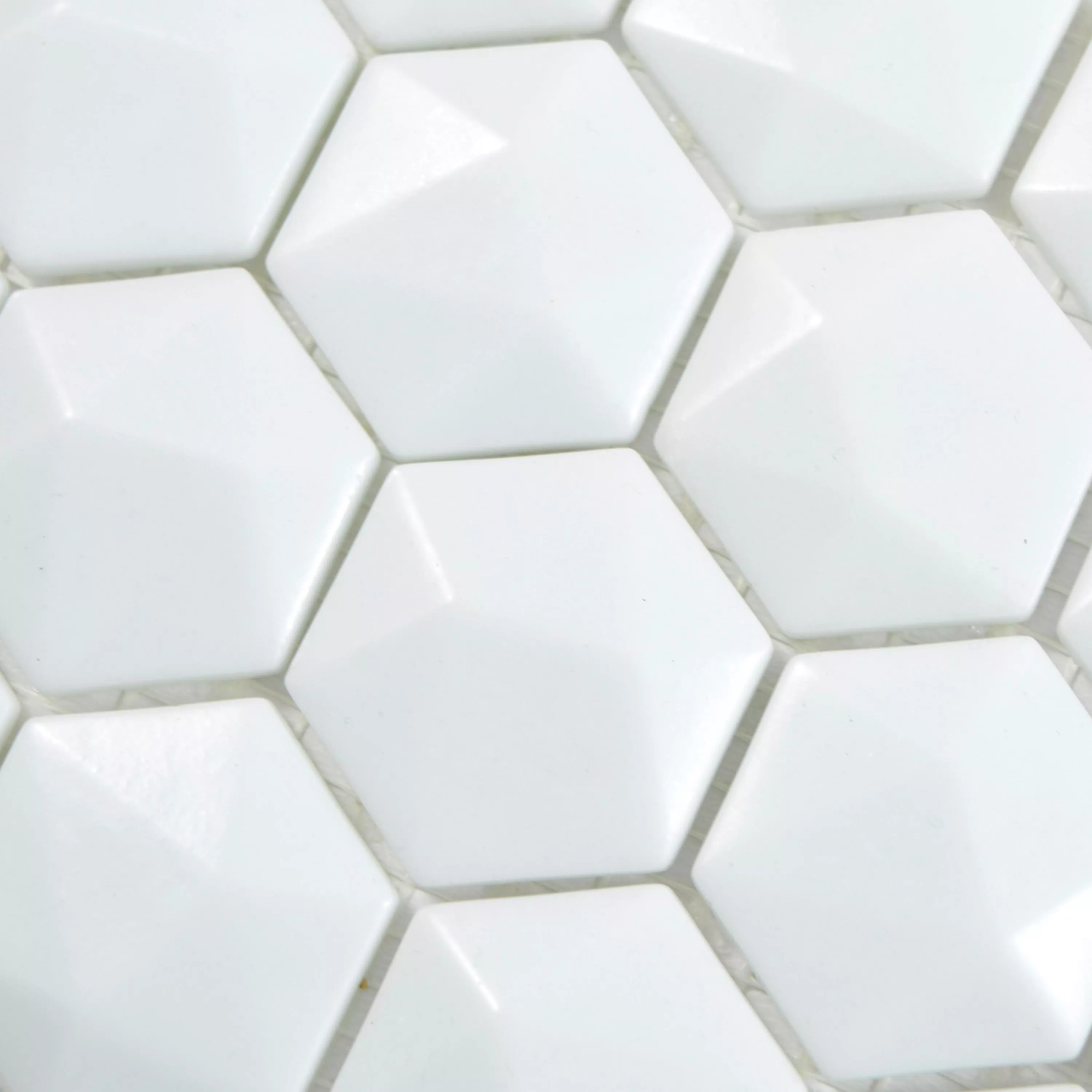 Stakleni Mozaik Pločice Benevento Šesterokut 3D Bijela