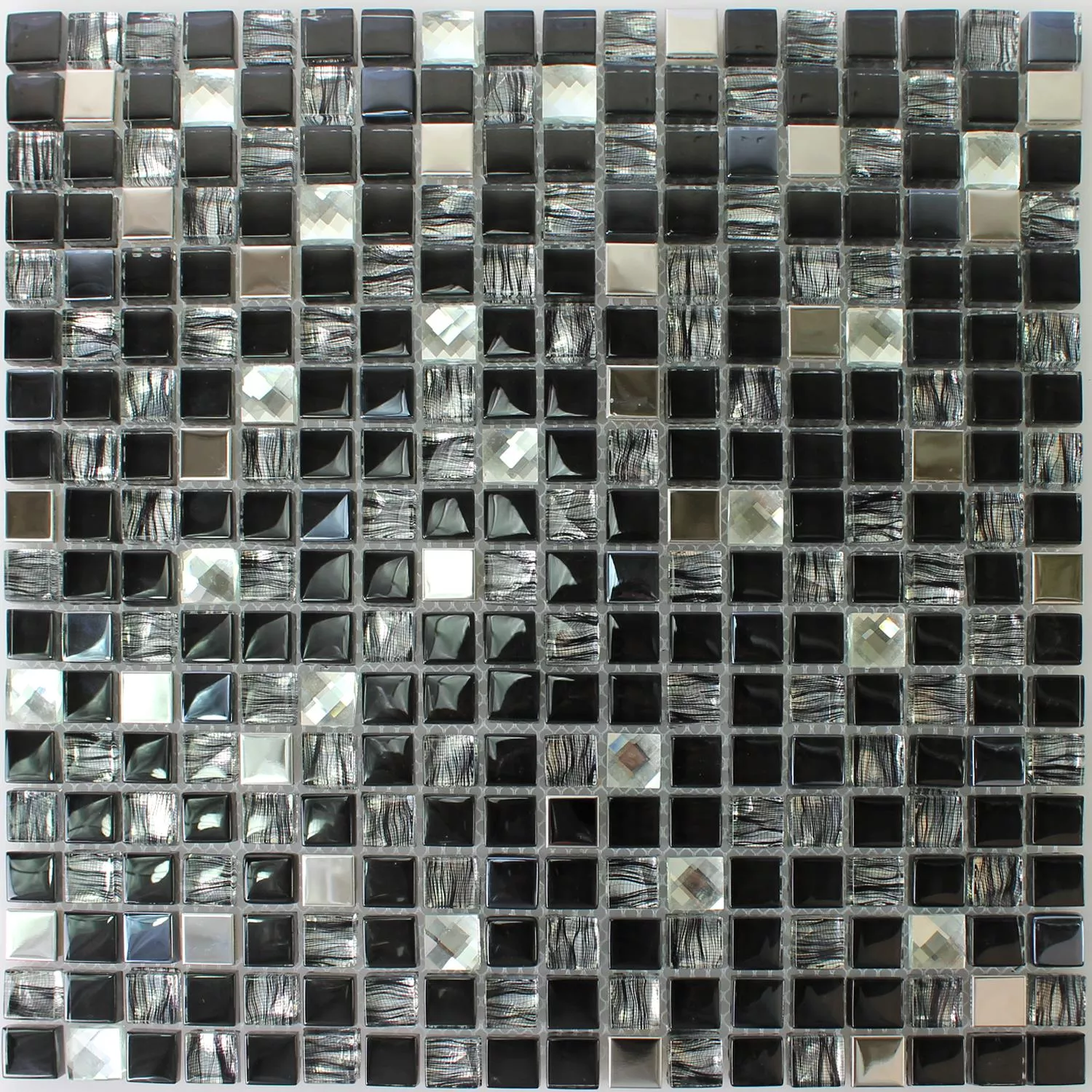 Mozaik Pločice Staklo Čelik Malaya Crna Kvadrat 15