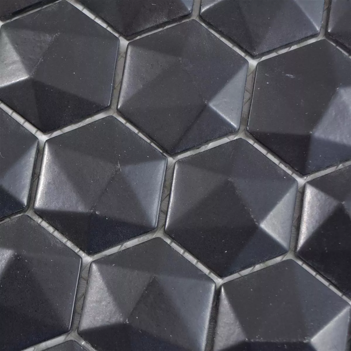 Stakleni Mozaik Pločice Benevento Šesterokut 3D Crna