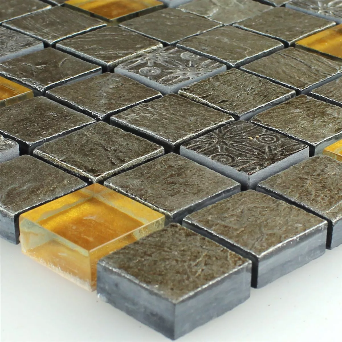 Mozaik Pločice Staklo Prirodni Kamen Siva Narančasta