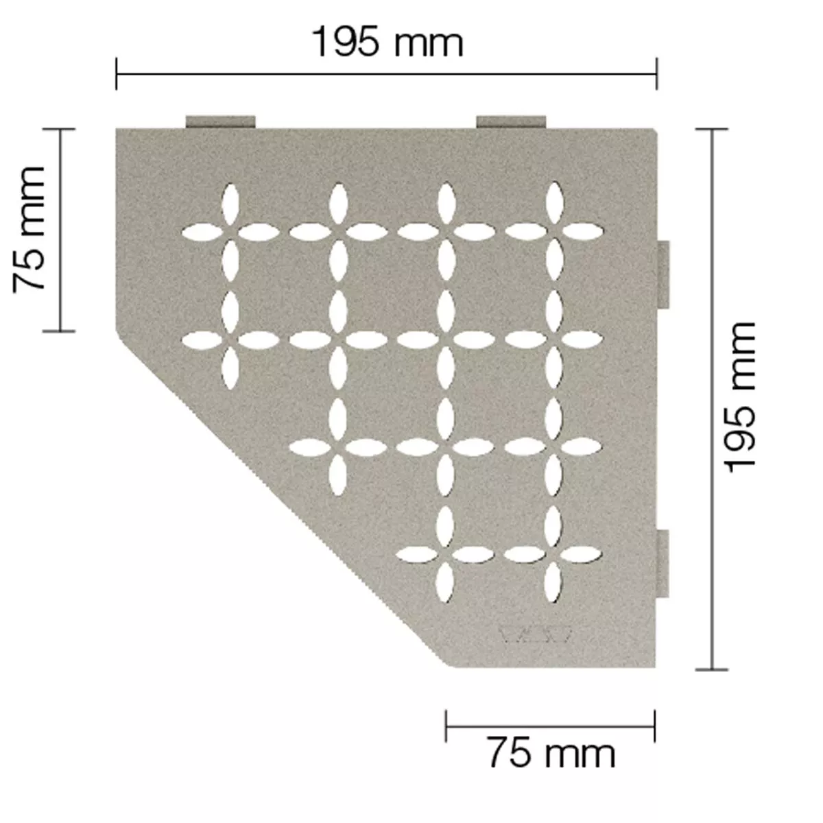 Zidna polica za tuš kabinu Schlüter 5 kutna 19,5x19,5 cm cvjetno siva