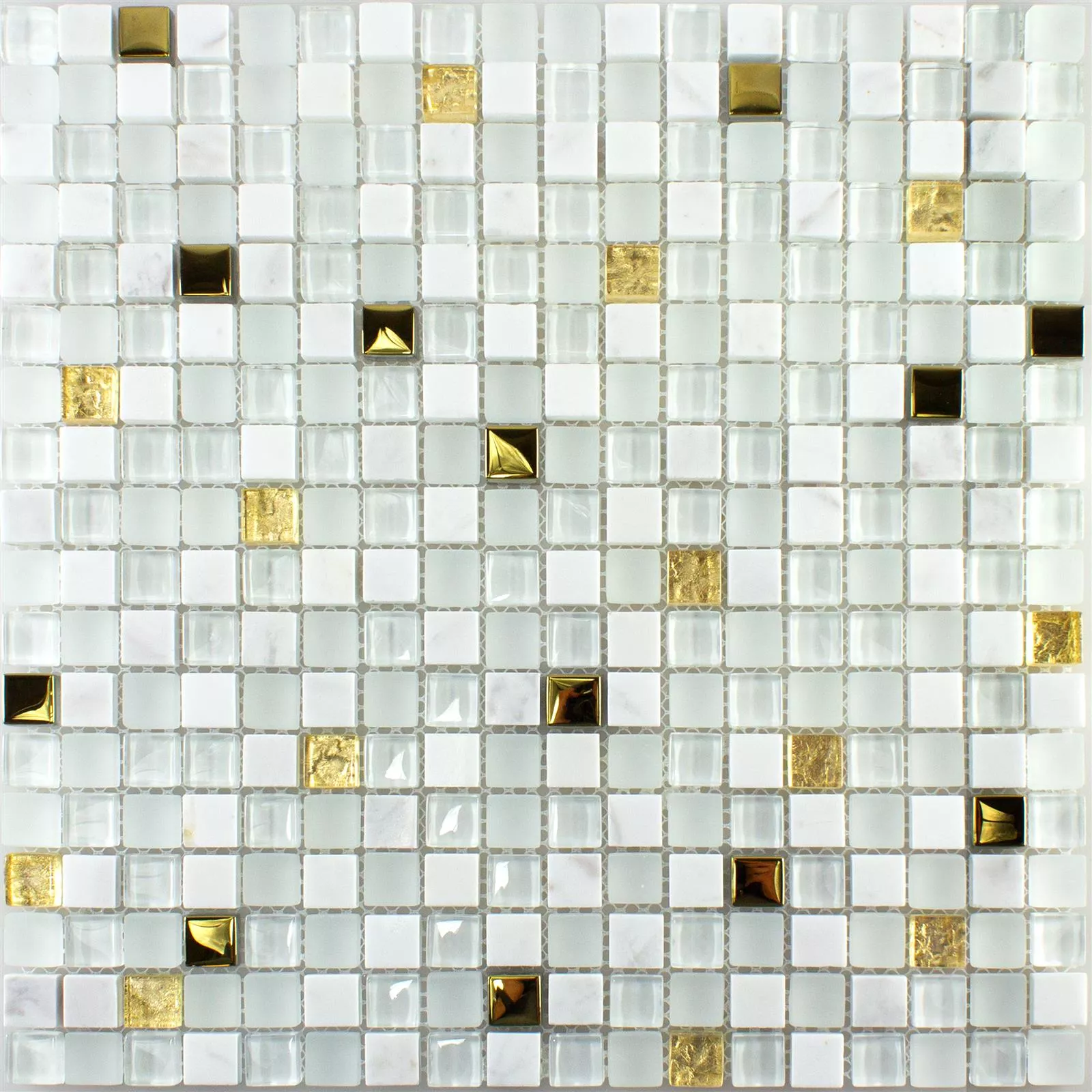 Uzorak Staklo Prirodni Kamen Mozaik Pločice Maryot Bijela Zlatna