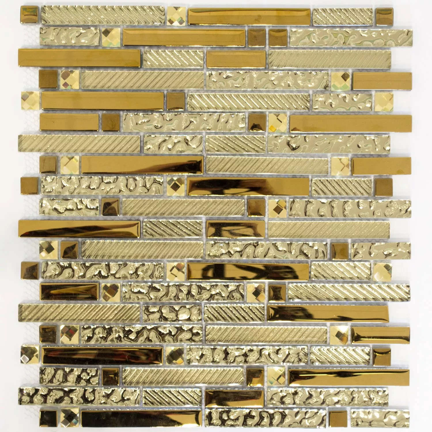 Stakleni Mozaik Pločice Mix Struktura Zlatna 15x62x8mm