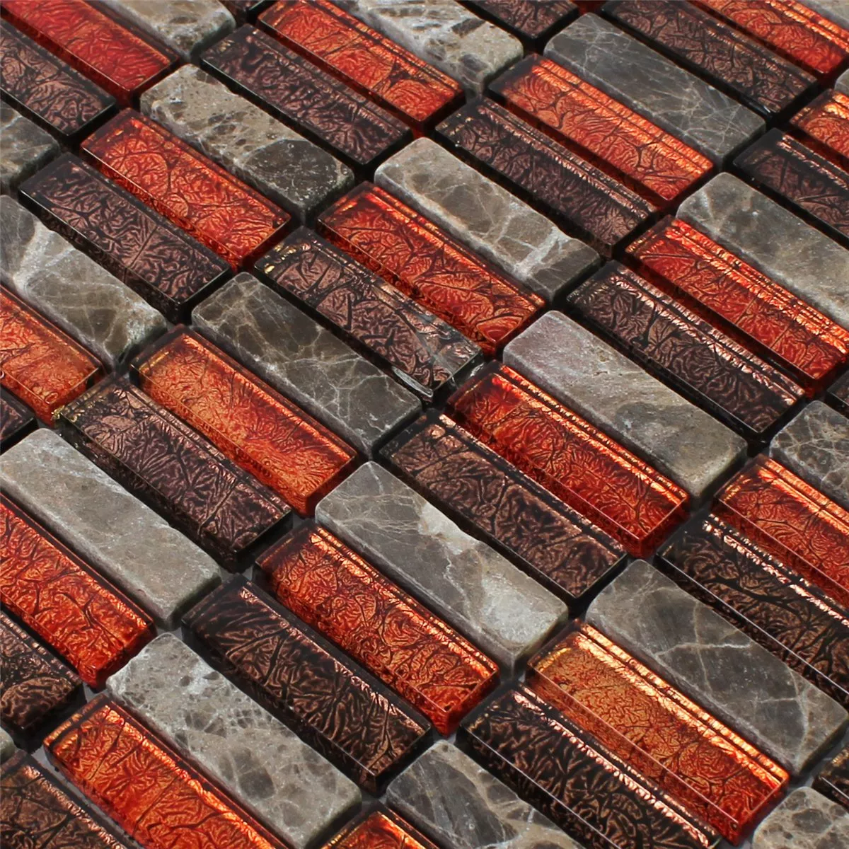 Mozaik Pločice Prirodni Kamen Staklo Crvena Smeđa Stick