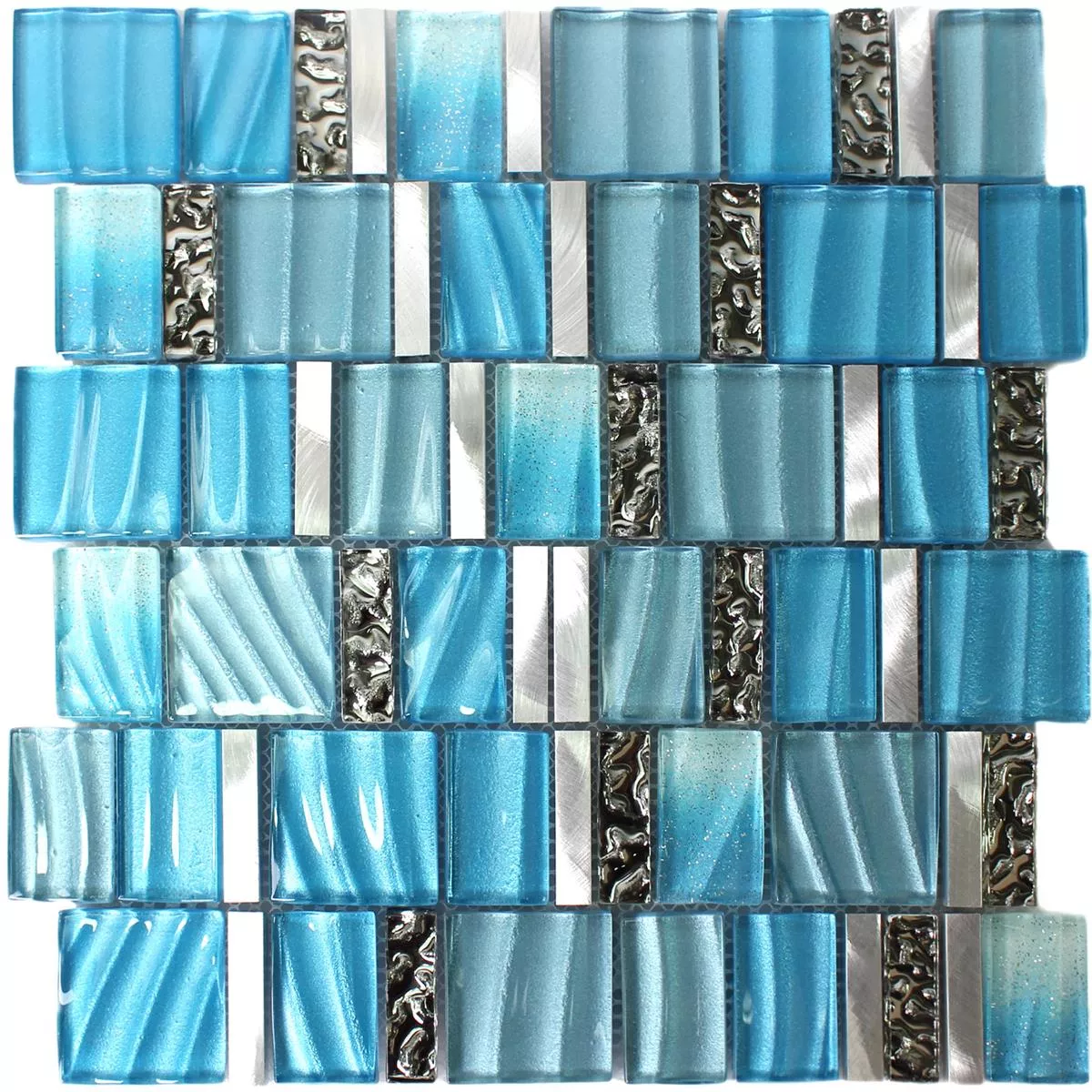 Uzorak Mozaik Pločice Staklo Aluminij Plava Srebrna Mix