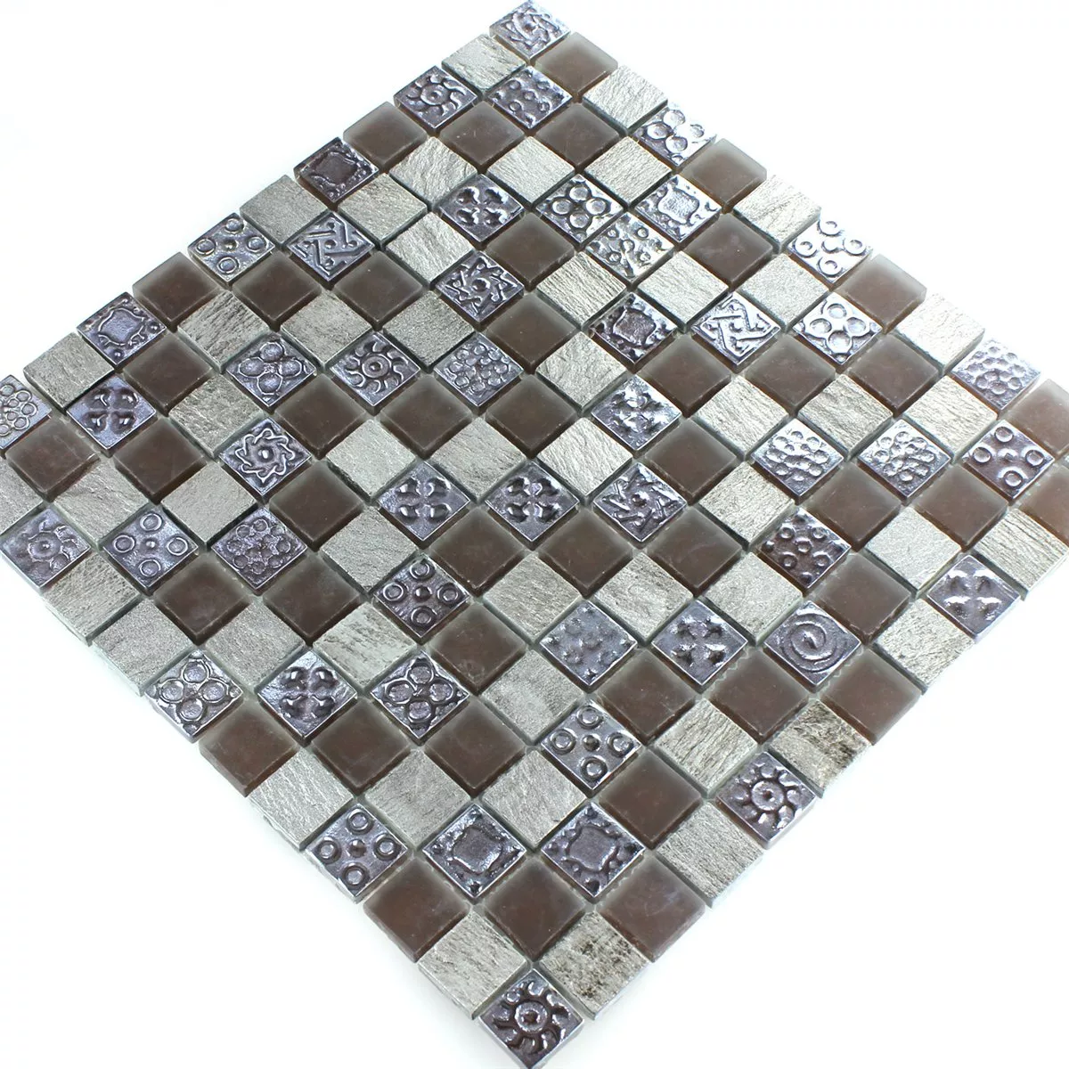 Uzorak Mozaik Pločice Vapnenac Staklo Siva Smeđa 