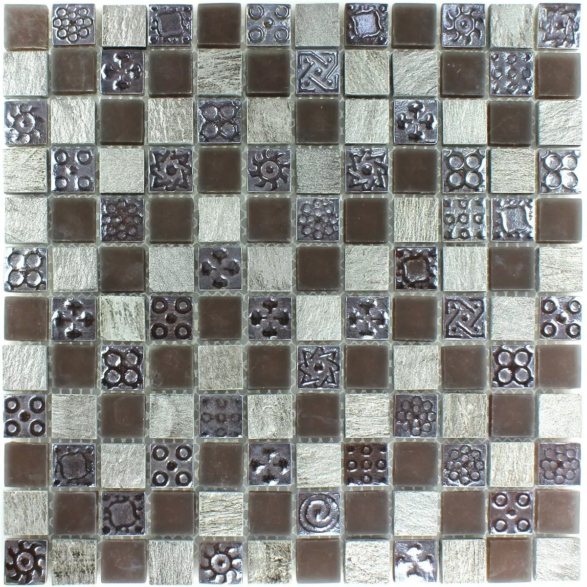 Uzorak Mozaik Pločice Vapnenac Staklo Siva Smeđa 