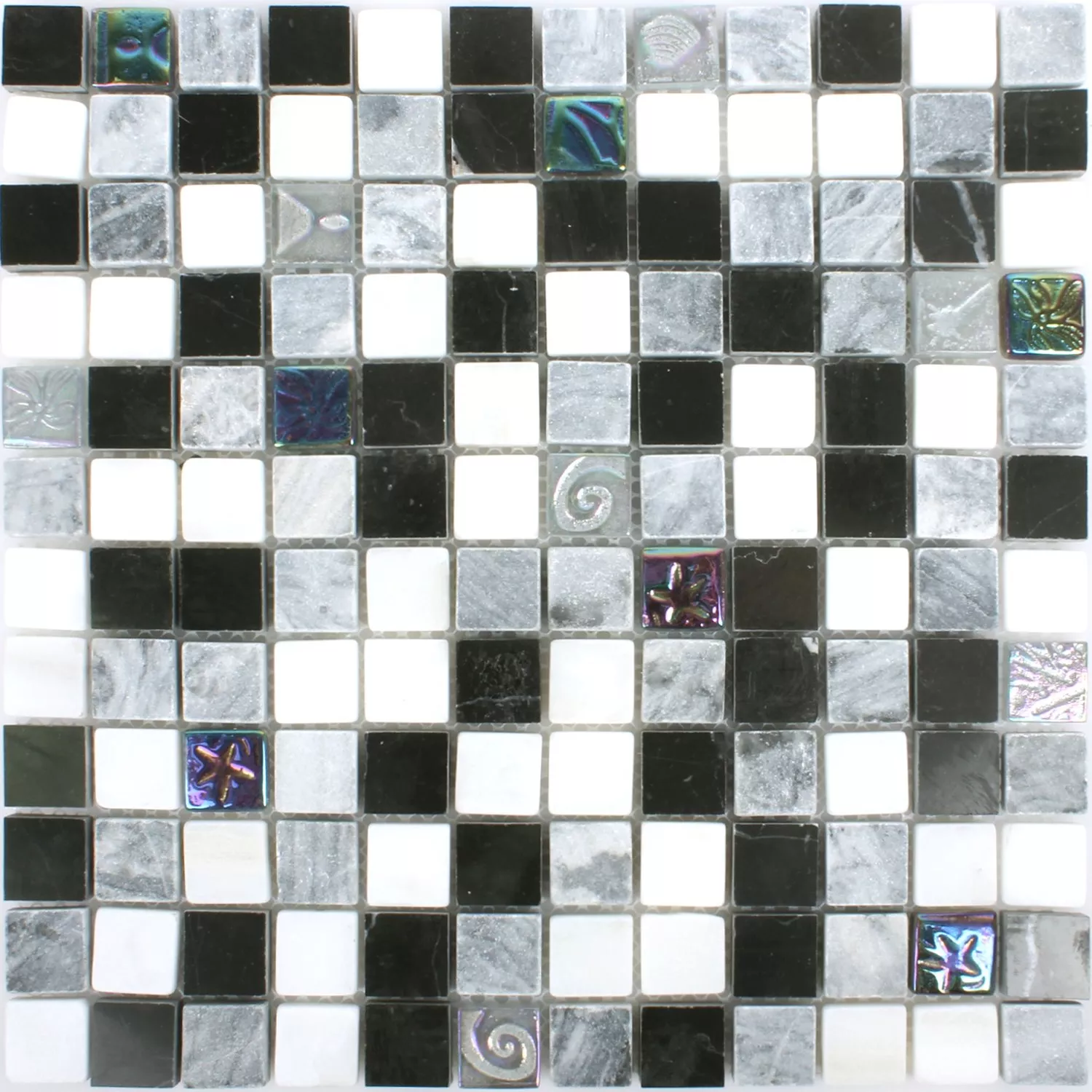 Uzorak Mozaik Pločice Relief Mramor Staklo Mix Crna Siva Bijela