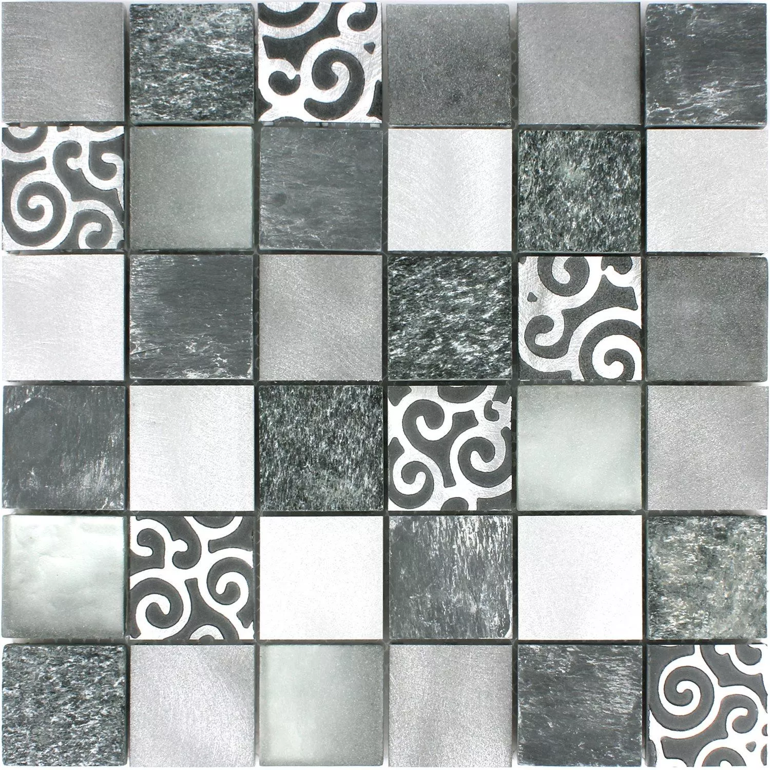 Uzorak Mozaik Pločice Staklo Prirodni Kamen Aluminij Valdivia Siva