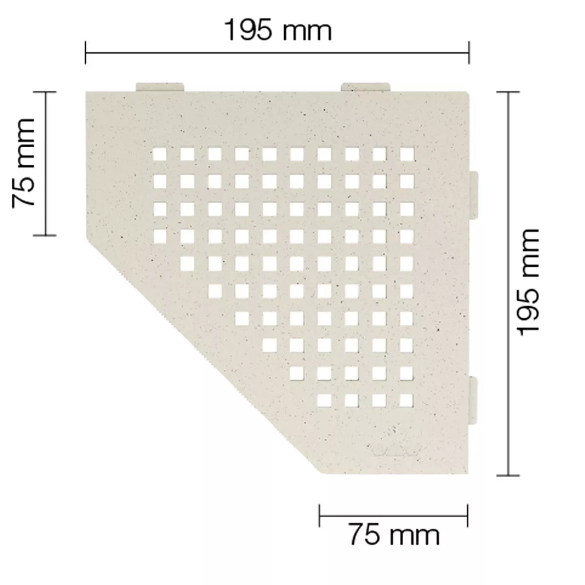 Zidna polica za tuš kabinu Schlüter 5eck 19,5x19,5 cm kvadratna boja slonovače