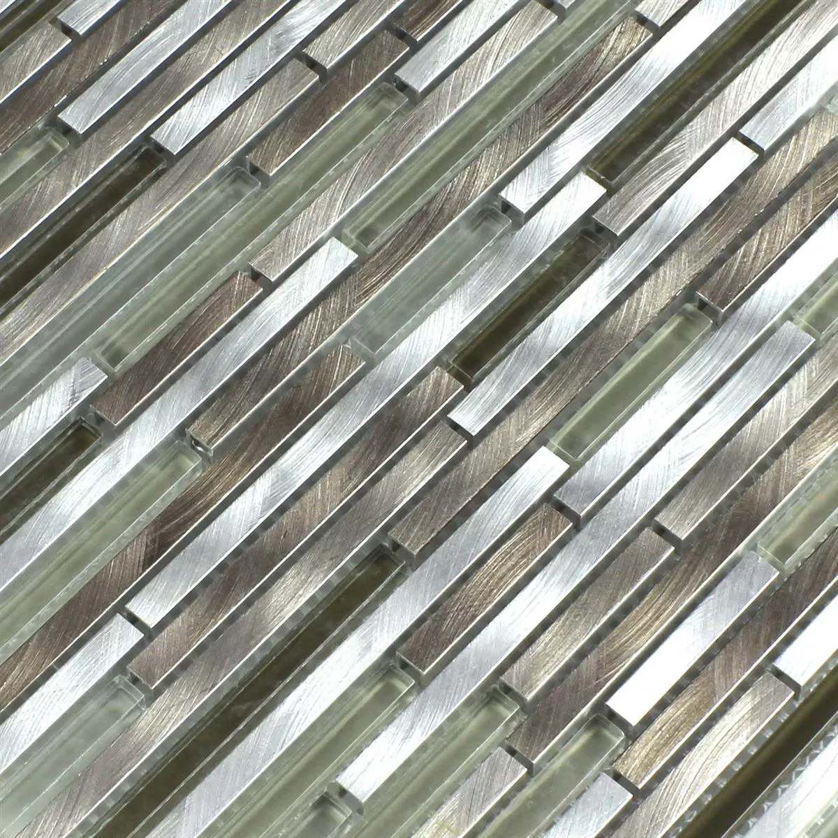 Mozaik Pločice Staklo Aluminij Metal Smeđa Srebrna Mix