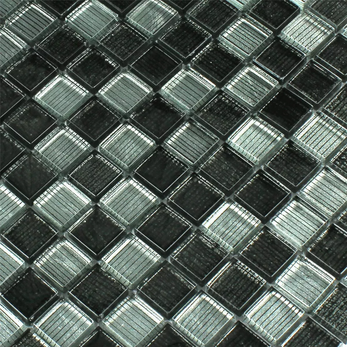 Mozaik Pločice Staklo String Crna Siva Prugast