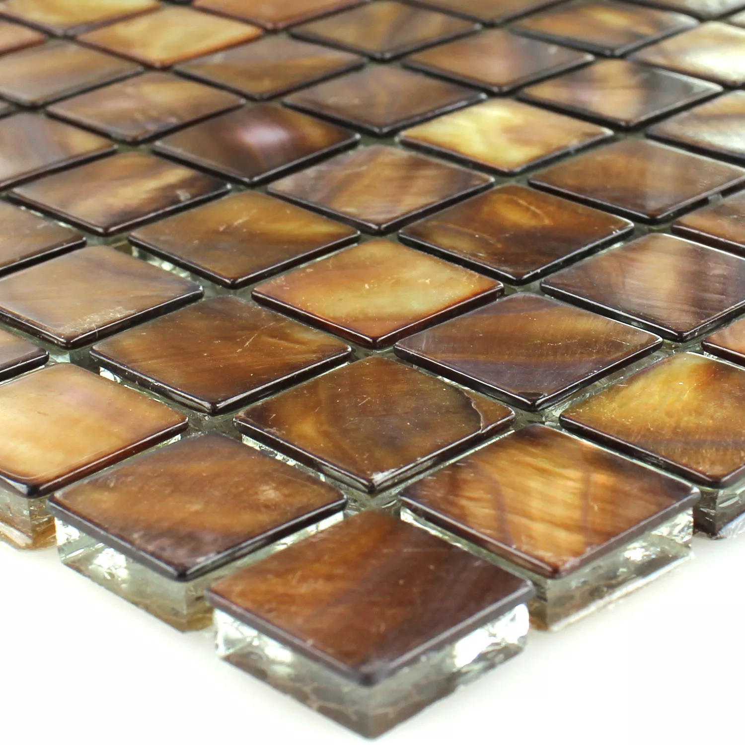 Mozaik Pločice Staklo Efekt Sedefa Smeđa Zlatna 23x23x8mm