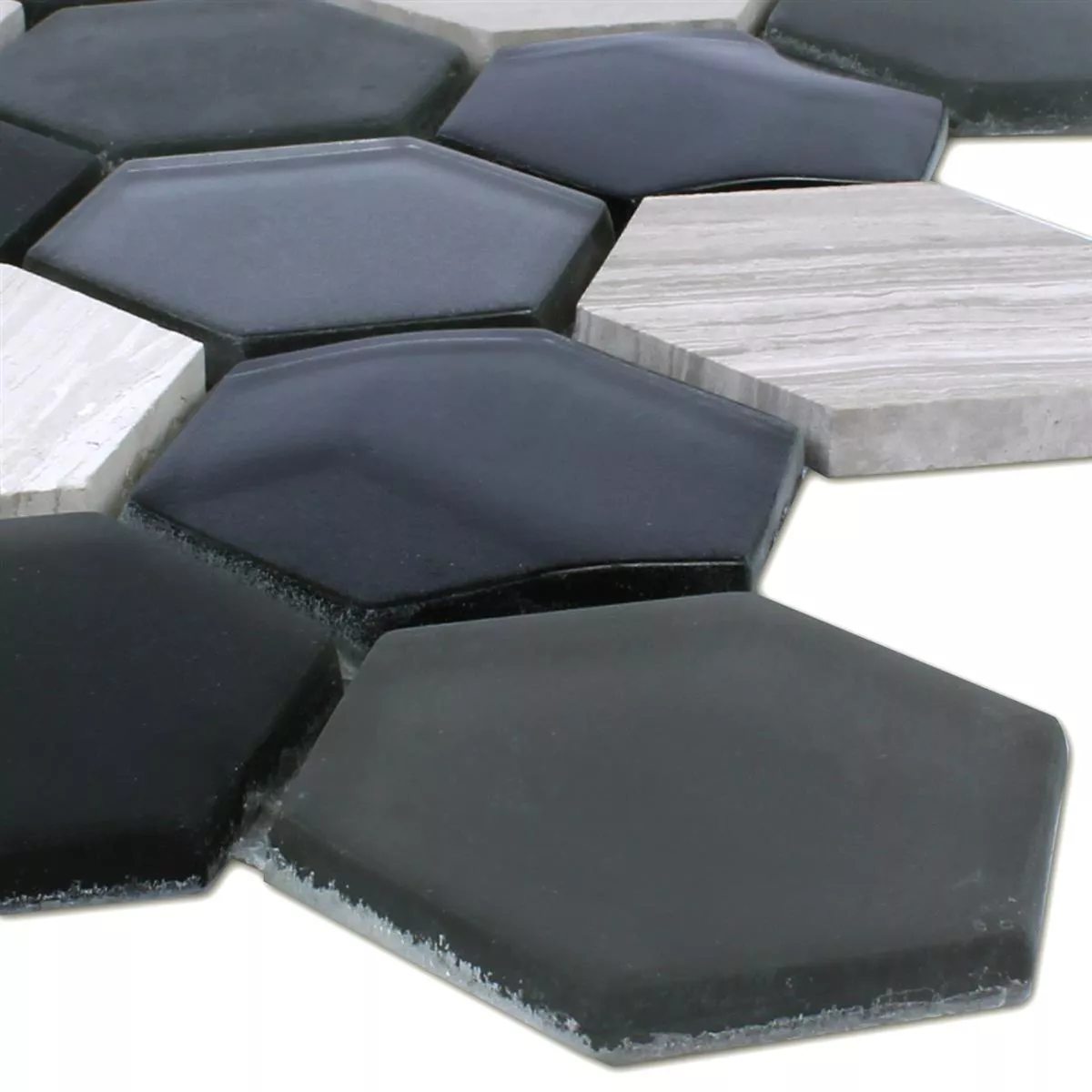 Uzorak Mozaik Pločice Šesterokut Staklo Prirodni Kamen Crna Siva 3D