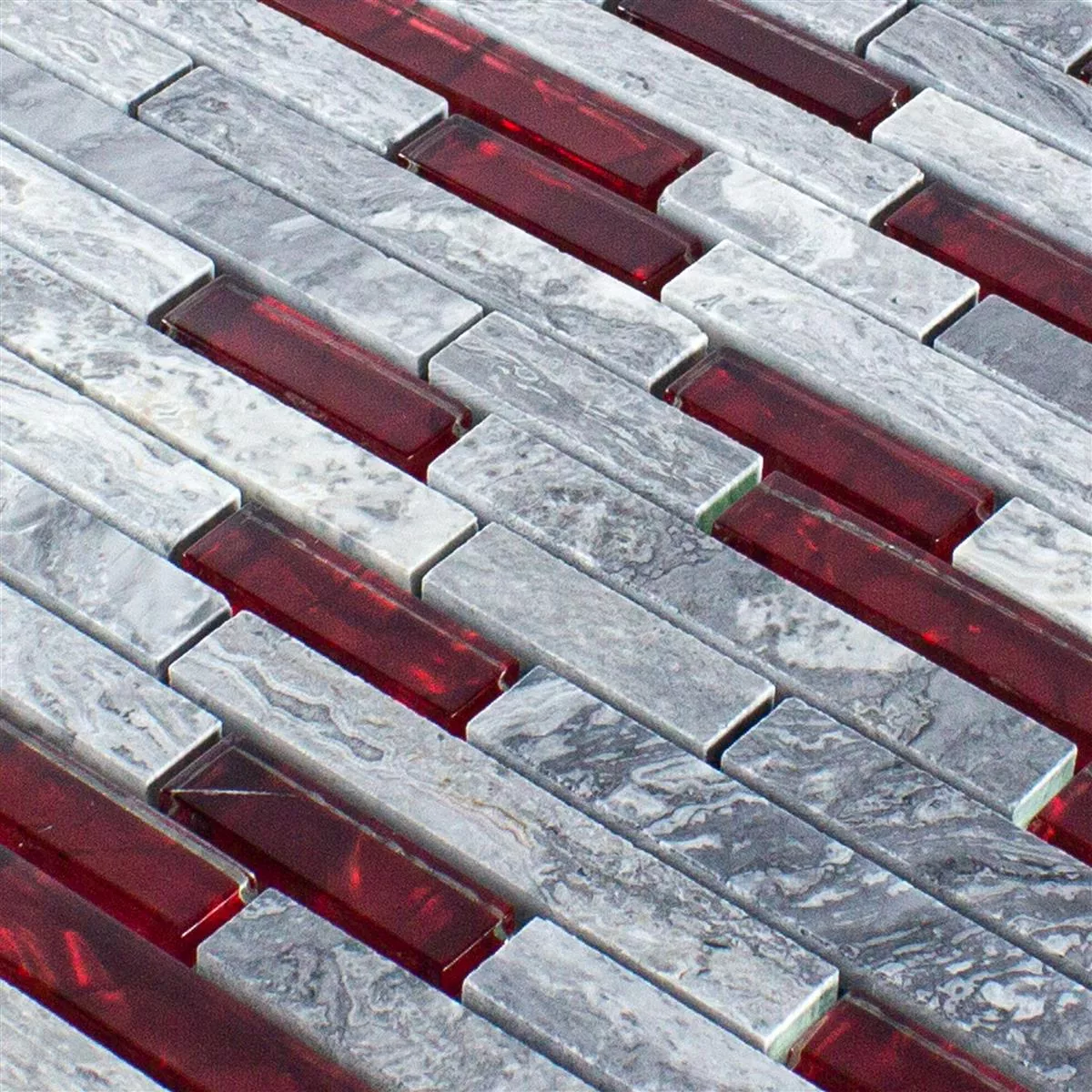 Mozaik Staklo Prirodni Kamen Pločice Sinop Siva Crvena Brick