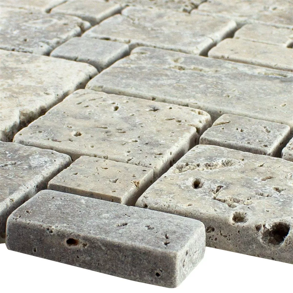 Prirodni Kamen Travertin Mozaik Pločice LaGrange Srebrna