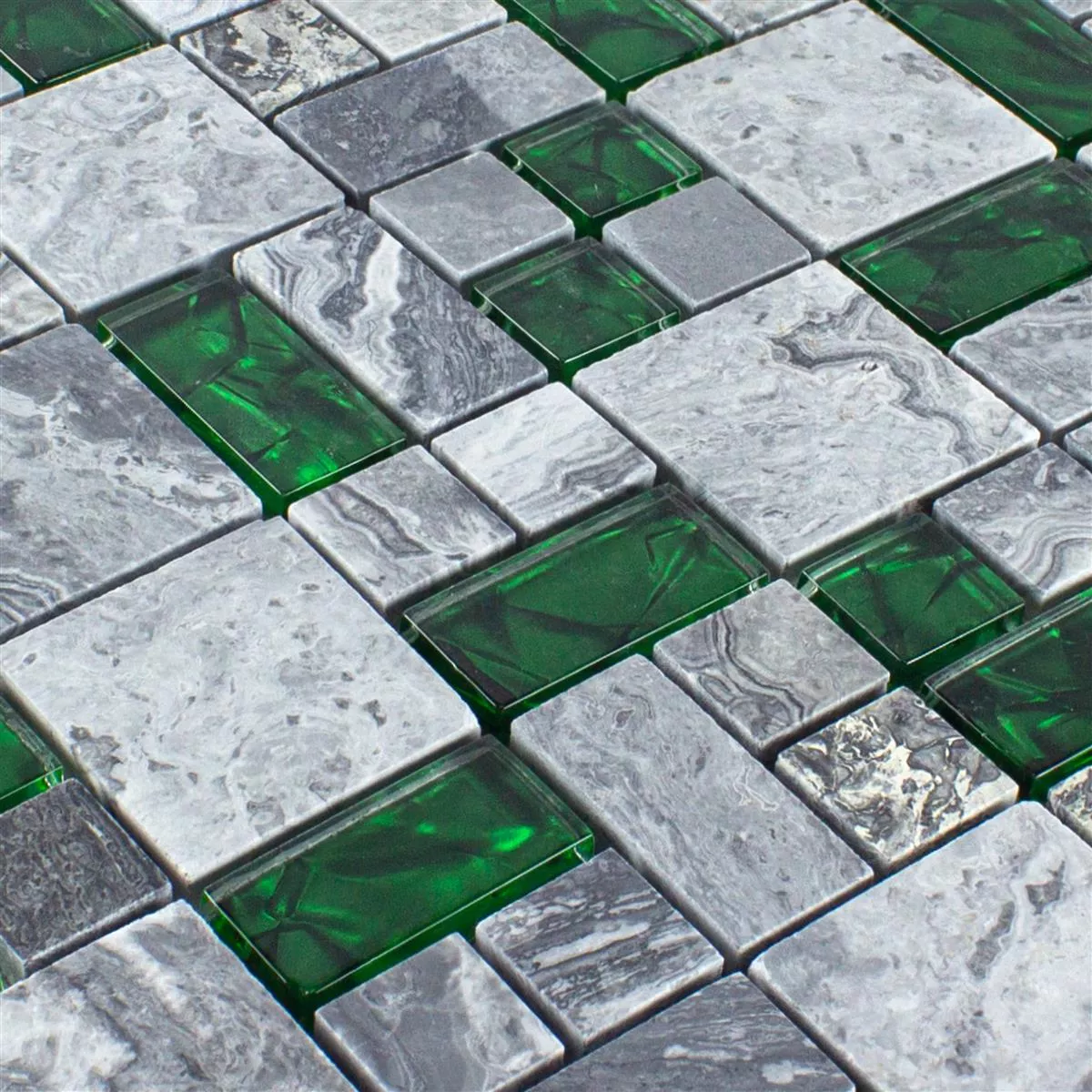 Mozaik Staklo Prirodni Kamen Pločice Sinop Siva Zelena 2 Mix