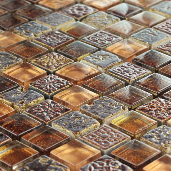 Uzorak Mozaik Pločice Escimo Staklo Prirodni Kamen Mix Smeđa Zlatna