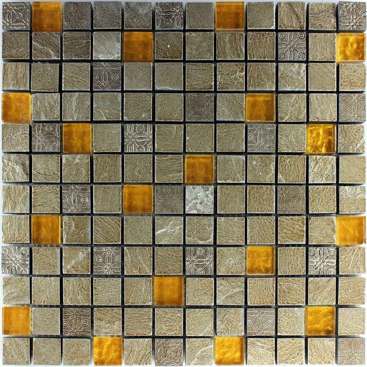 Uzorak Mozaik Pločice Staklo Prirodni Kamen Siva Narančasta