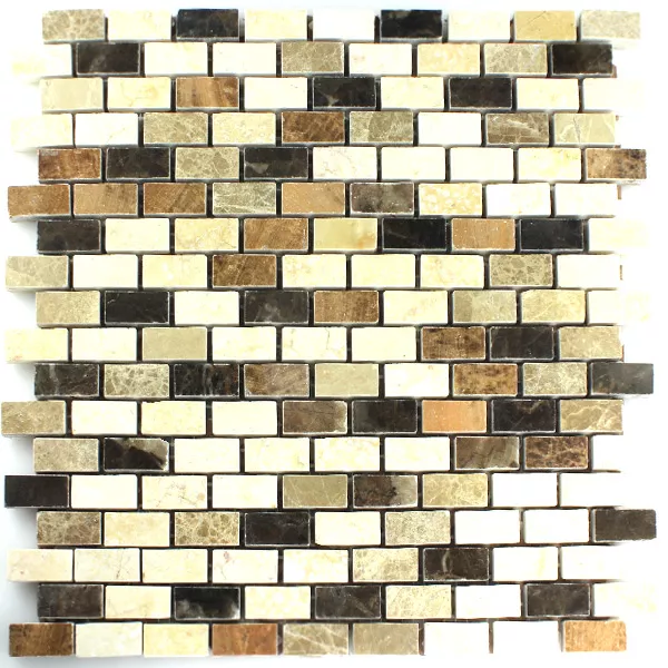 Mozaik Pločice Mramor Smeđa Bež Poliran 15x30x7mm